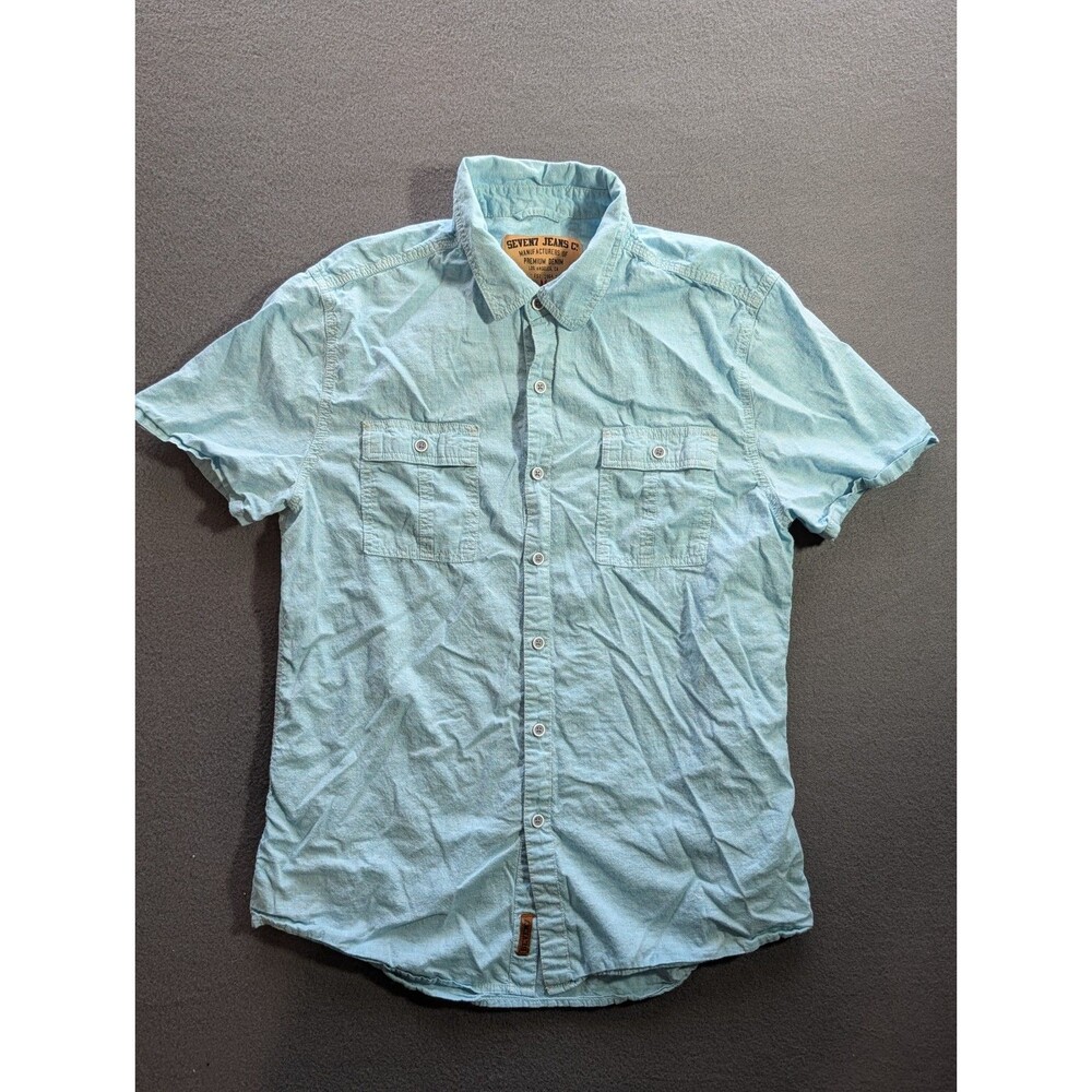 Seven7 Jeans Co Men’s Medium Blue Chambray Short Sleeve Button Down Shirt